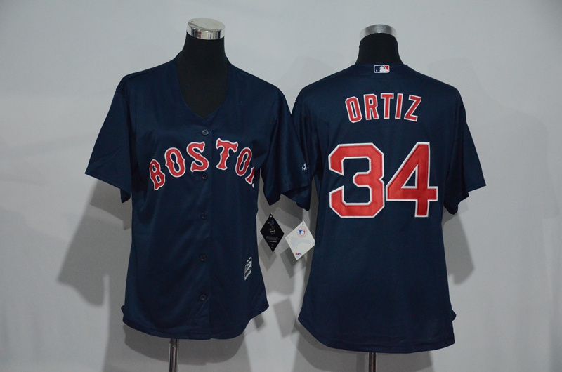 Womens 2017 MLB Boston Red Sox #34 Ortiz Blue Jerseys